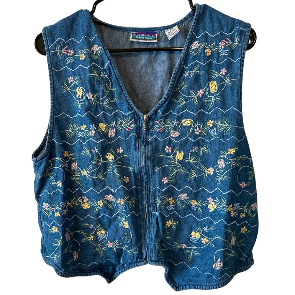 Vintage Floral North Crest Denim Vest Women’s Size Medium